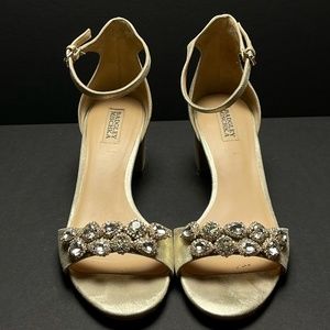 Badgley Miska Gold, Jeweled, Ankle Strap Sandals